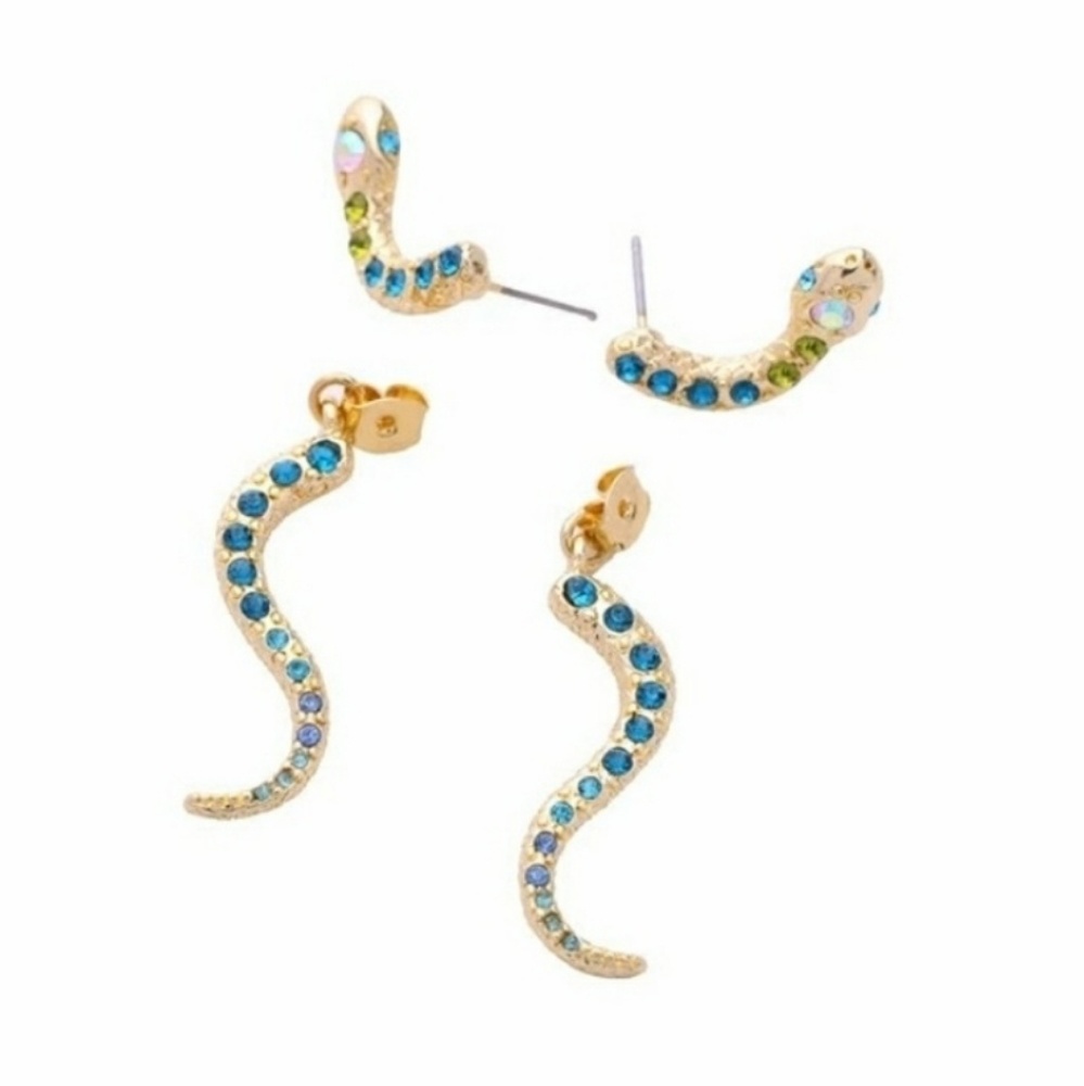 Rhinestone Snake Earrings - Picture 3 of 6